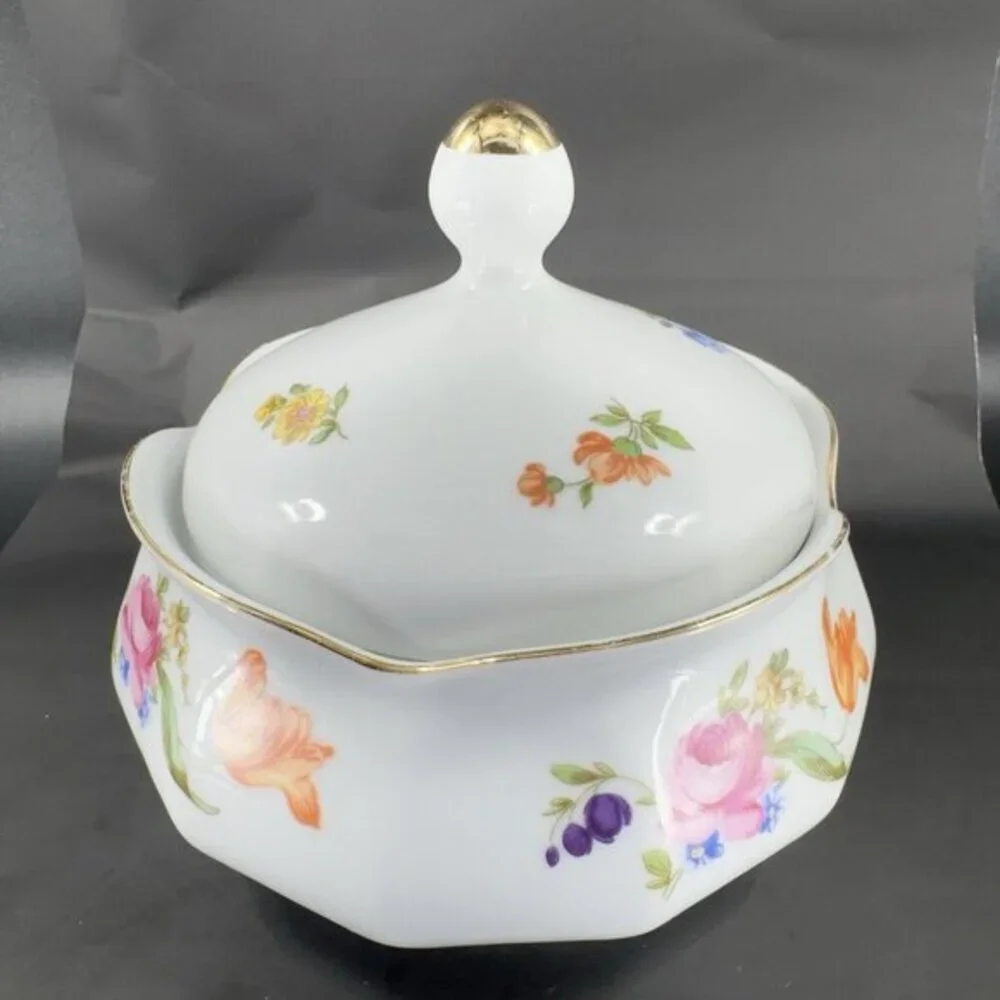 JL Menau Graf Von Henneberg Fine Porcelain Canister Jar Large‎ Sugar Bowl W Lid